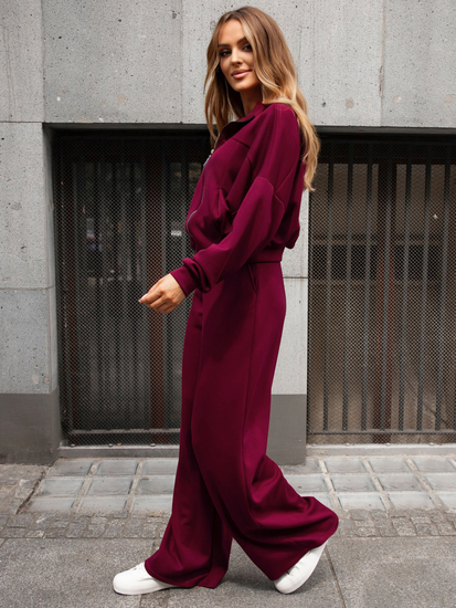 Ensemble sweat-shirt zippé deux pièces femme bordeaux Bolf 821109