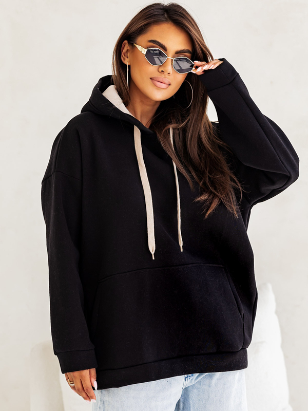Sweat à capuche kangourou pour femme noir Bolf 82131