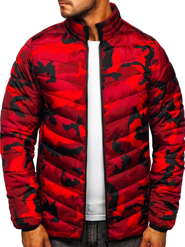 Blouson pour homme d'hiver sportif matelassé camo-rouge Bolf SM32