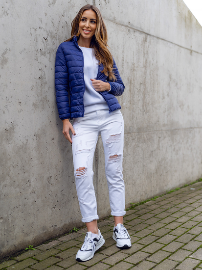 Blouson de transition à col montant matelassé pour femme bleu foncé Bolf 1141A