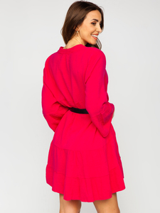 Robe en mousseline avec volants pour femme rose Bolf A2160