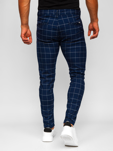 Homme Pantalon élégant à carreaux Bleu foncé Bolf 0040
