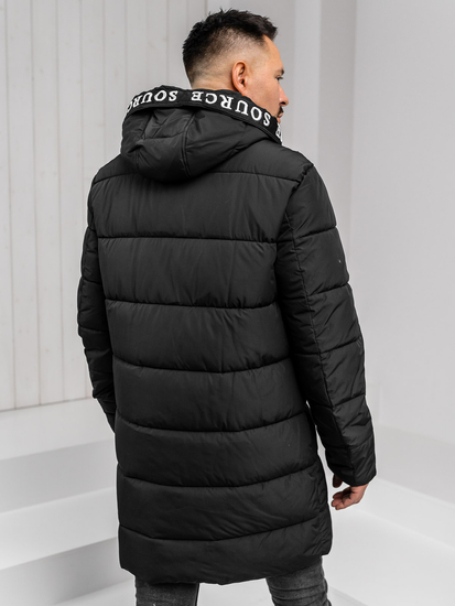 Homme Blouson d'hiver longue matelassée à capuche Noir Bolf 22M329