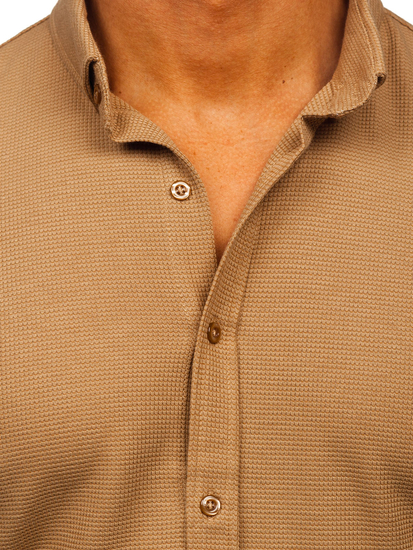 Homme Chemise en mousseline à manches longues Marron Bolf 506