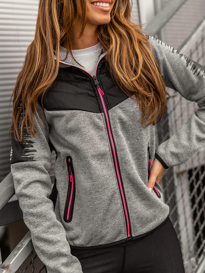 Sweat-shirt à capuche matelassé femme gris Bolf KSW4007A