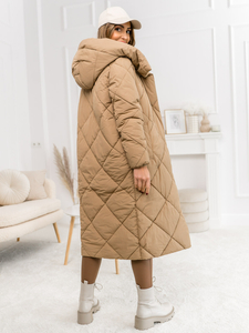 Femme Blouson matelassée d'hiver à capuche longue Camel Bolf 5M3173