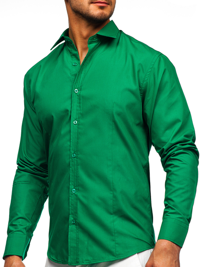 Chemise élégante vert foncé à manches longues pour homme Bolf 1703