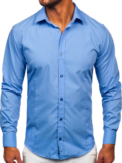 Chemise bleue pour homme Chemise élégante à manches longues Bolf 1703