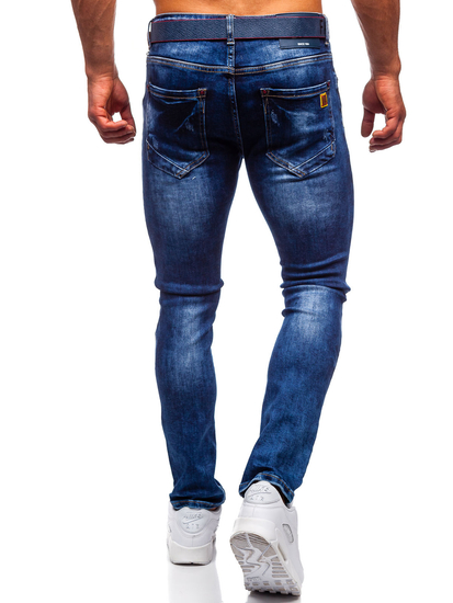 Pantalon en jean slim fit avec ceinture pour homme bleu foncé Bolf 80034W0