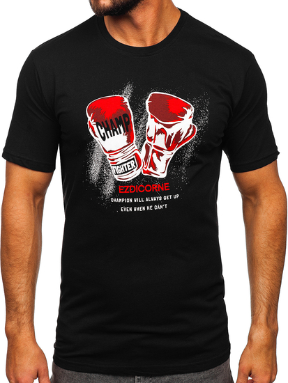 Tee-shirt en coton imprimé pour homme noir Bolf 14751