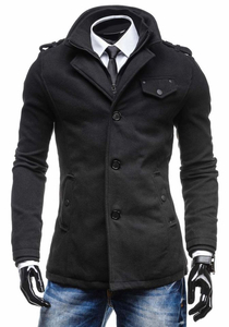 Manteau à boutonnage simple pour homme avec un col haut noir Bolf 8853C