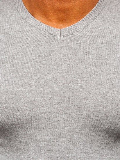 Homme Pull uni col V Gris Ciel Bolf YY03