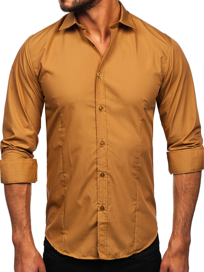 Chemise élégante marron clair à manches longues pour homme Bolf 1703