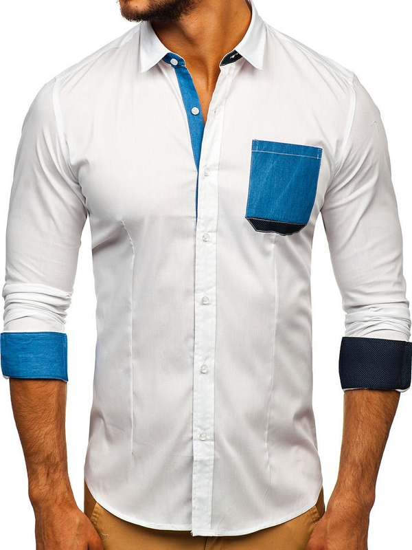La chemise élégante avec les manches longues pour homme blanche Bolf 7192