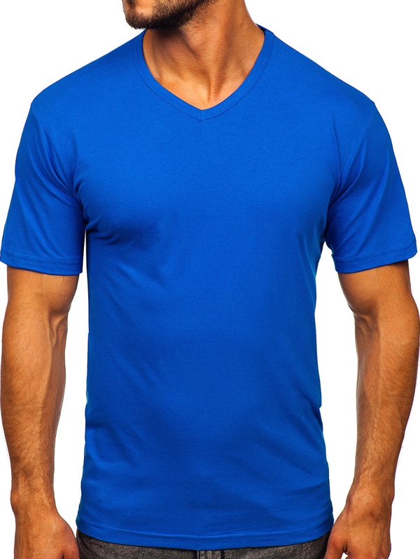 T-shirt bleu uni col V pour homme Bolf 192131