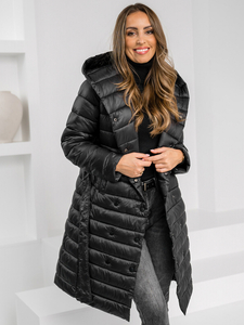 Manteau long matelassé d'hiver à capuche pour femme noir Bolf 5M3159A