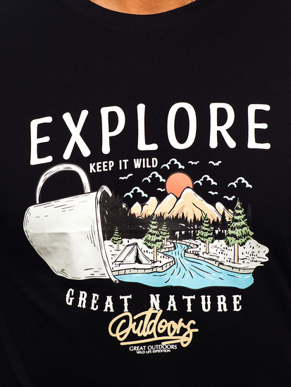 Homme T-shirt imprimé en coton Noir Bolf MPO3485