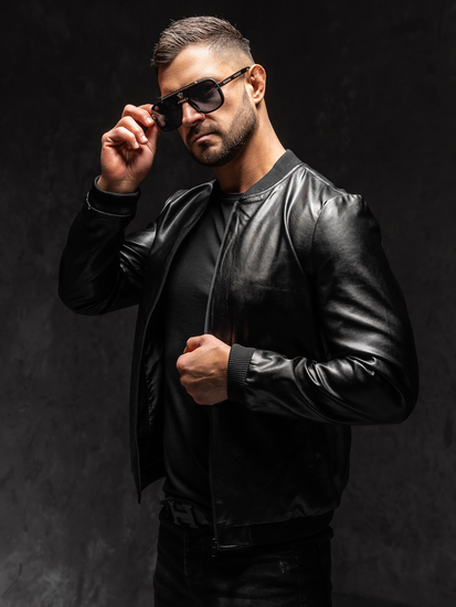 Homme Blouson bomber en cuir Noir Bolf 6803A1