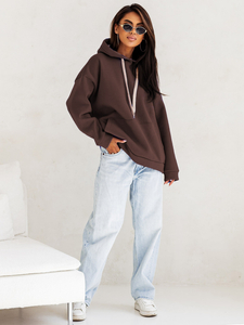 Sweat-shirt à capuche femme col kangourou chocolat Bolf 82131