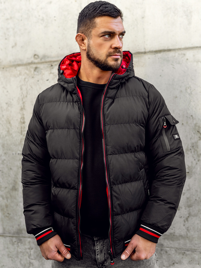 Blouson d'hiver matelassé réversible pour homme noir-rouge Bolf 7410