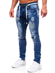 Homme Pantalon en jean slim fit Bleu foncé Bolf E7789