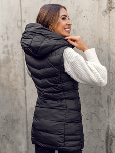 Gilet long matelassé pour femme noir Bolf 7044A