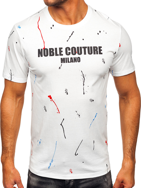 Homme T-shirt imprimé en coton Blanc Bolf MPO3443