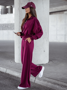 Ensemble sweat-shirt zippé deux pièces femme bordeaux Bolf 821109