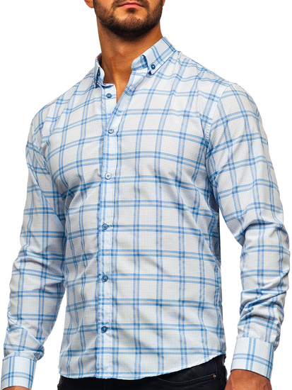 Homme Chemise à carreaux à manche longue Bleu Bolf 22749