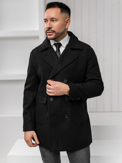 Homme Manteau d'hiver croisé courte Noir Bolf 11Z8215A1