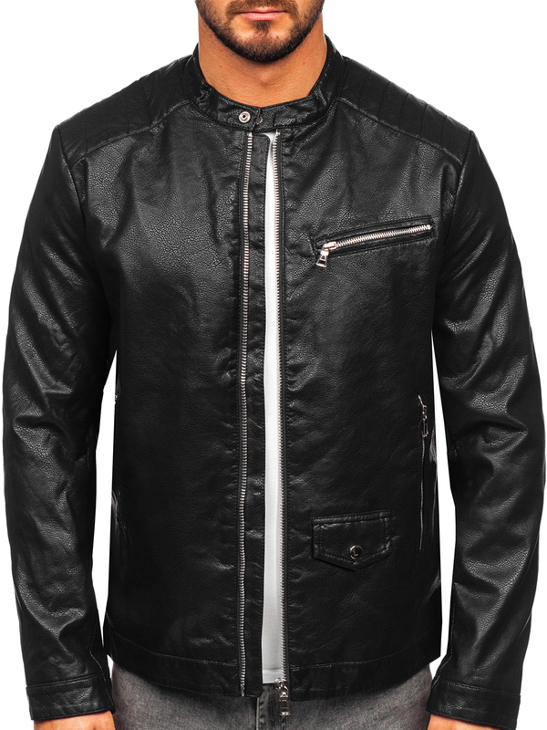 Le blouson biker en cuir pour homme noir Bolf 11Z8021