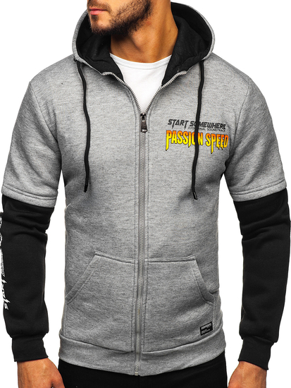 Sweat à capuche gris avec poche kangourou et imprimé pour homme Bolf HY611