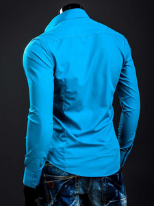 Chemise élégante turquoise à manches longues pour homme Bolf 1703A