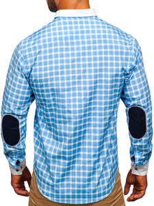 Chemise élégante à manche longue à carreaux pour homme bleue claire Bolf 5737-1