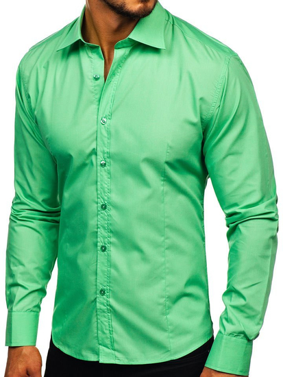 Chemise élégante vert menthe à manches longues pour homme Bolf 1703