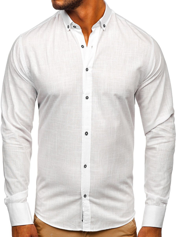 Chemise à manches longues en coton pour homme blanche Bolf 20701