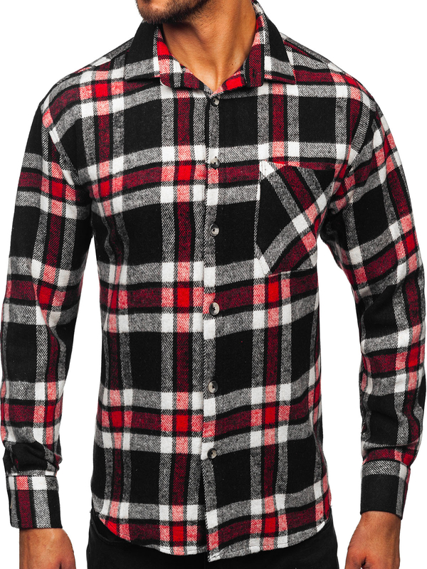 Homme Chemise en flanelle à carreaux et manches longues Rouge Bolf 2025-3