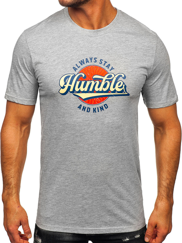 Homme T-shirt imprimé en coton Gris Bolf MPO3531