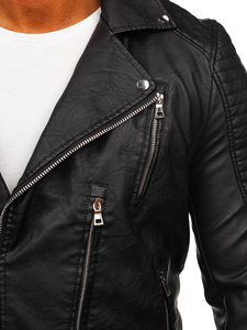 Homme Blouson de motard en cuir Noir Bolf 11Z8026