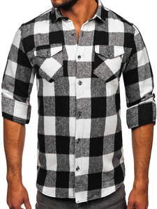 Chemise en flanelle à manche longue pour homme blanche-noire Bolf 20723