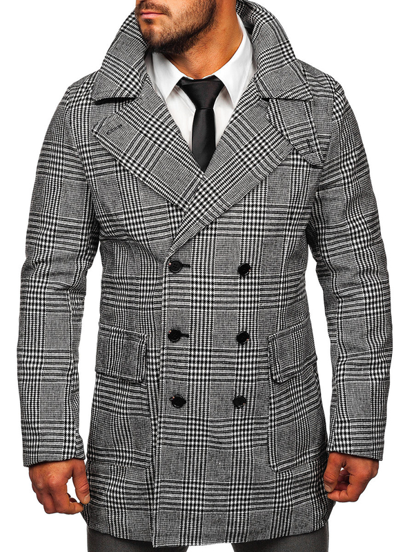 Manteau d'hiver rembourré à carreaux pour homme gris Bolf 1192