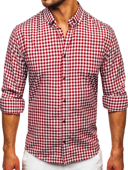 Homme Chemise à carreaux vichy à manche longue Rouge Bolf 22747