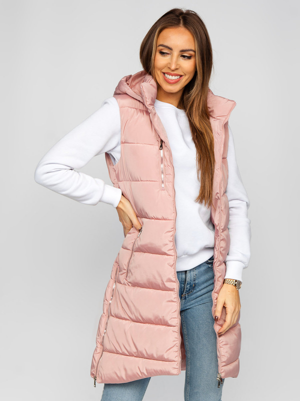 Gilet long matelassé pour femme rose Bolf 81261