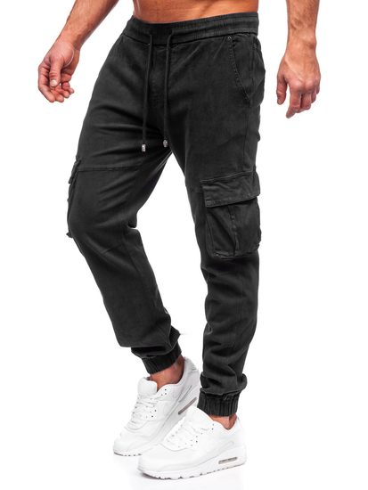 Homme Pantalon jogger cargo en jean Noir Bolf MP0105N
