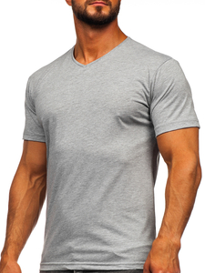 T-shirt gris uni col V pour homme Bolf 192131