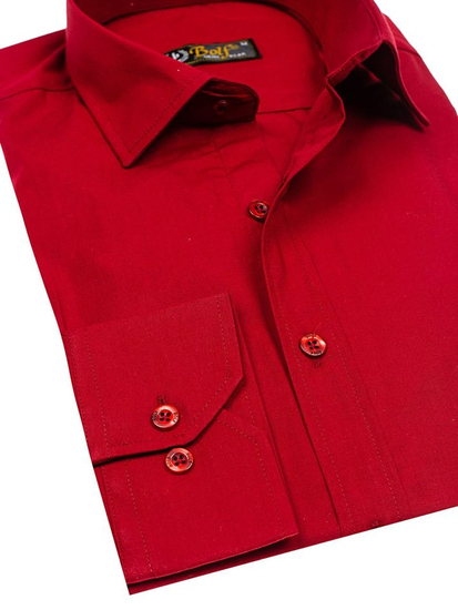 Chemise élégante bordeaux à manches longues pour homme Bolf 1703