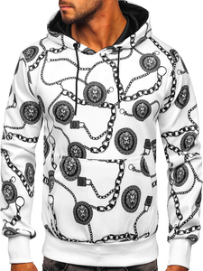 Sweat-shirt avec imprimé blanc à capuche pour homme Bolf HM336