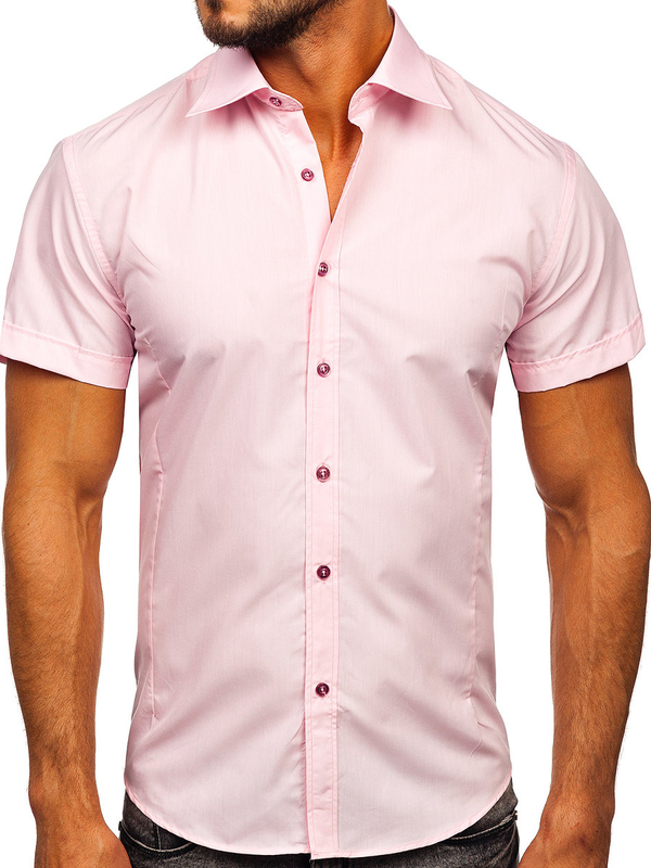 La chemise élégante avec les manches courtes pour homme rose Bolf 7501