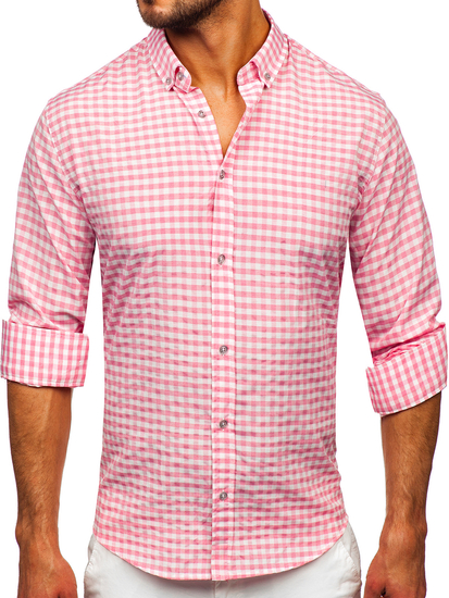 Homme Chemise à carreaux vichy à manche longue Rose Bolf 22747