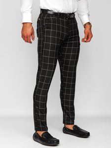 Homme Pantalon élégant à carreaux Noir Bolf 0040